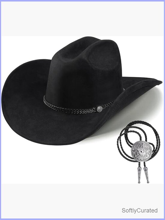 Shapeable Wide Brim Western Cowboy Hat with Bolo Tie main image 7